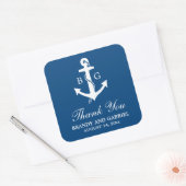 Blauw Dank u Nautical Monogram Weddenschappen Vierkante Sticker (Envelop)