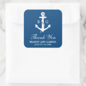 Blauw Dank u Nautical Monogram Weddenschappen Vierkante Sticker (Tas)