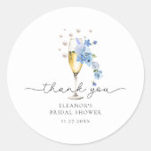 Blauw Dank u Parels & Prosecco Vrijgezellenfeest Ronde Sticker (Voorkant)