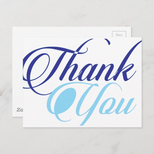 Blauw dank u script typografie briefkaart (Voorkant / Achterkant)