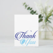 Blauw dank u script typografie briefkaart (Staand voorkant)