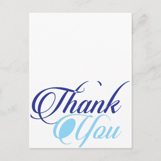 Blauw dank u script typografie briefkaart (Voorkant)