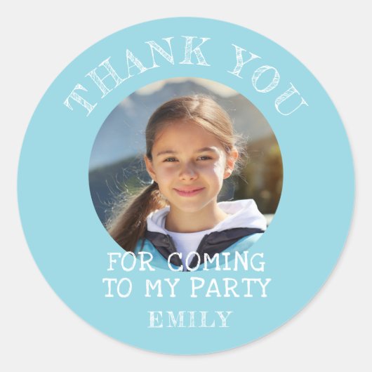 Blauw Dank u Verjaardag Meisje Foto Ronde Sticker (Voorkant)