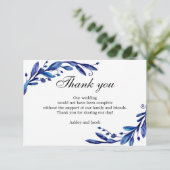 Blauw, dank u. Wintertrouwbriefje. botanisch Bedankkaart (Staand voorkant)