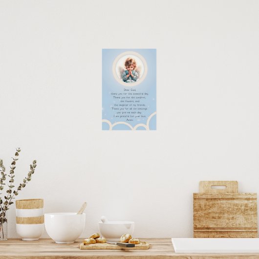 Blauw dankbaar kindergebed poster (Keuken)