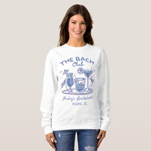 Blauw De Bach Club Cocktail Beach Bachelorette Trui (Voorkant volledig)