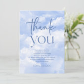 Blauw De Bruid Is Op Wolkennegen Bruiloftsfeest Bedankkaart (Staand voorkant)