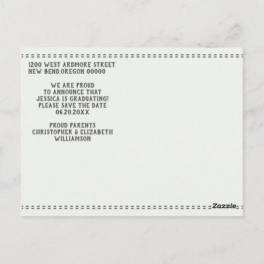  Blauw De datum opslaan Afstuderen Foto Briefkaart (Achterkant)