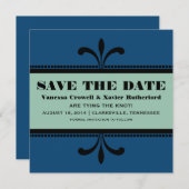 Blauw/de Fancy Kunst deco sparen de Datum uitnodig Save The Date (Voorkant / Achterkant)