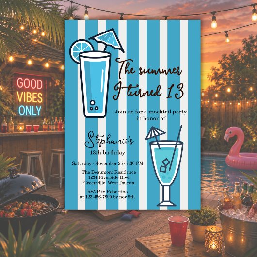Blauw De Zomer Dat Ik 13 Werd Mocktail Verjaardag Kaart