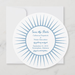 Blauw Deco Retro sparen de Datum uitnodigen Kaart
