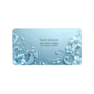 Blauw decoratief bloemen retouradreslabel etiket