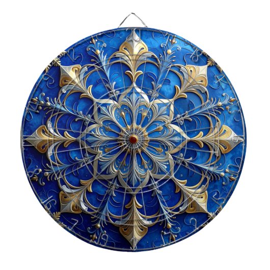 Blauw decoratief bloemendartbord dartbord (Voorkant)
