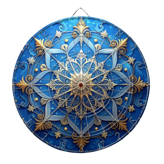 Blauw decoratief bloemendartbord dartbord (Voorkant)