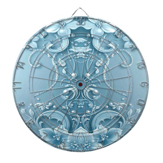 Blauw decoratief bloemendartbord dartbord (Voorkant)