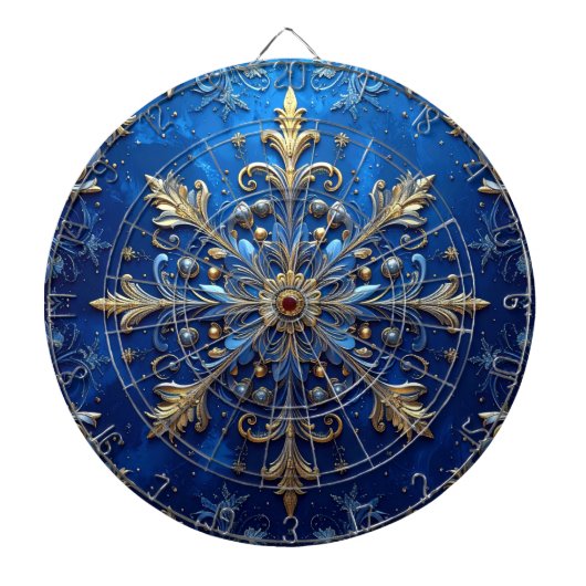 Blauw decoratief bloemendartbord dartbord (Voorkant)