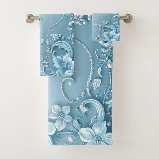 Blauw decoratief bloemenset handdoeken (Insitu)