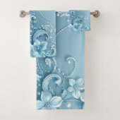 Blauw decoratief bloemenset handdoeken (Insitu)