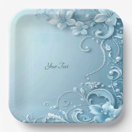 Blauw decoratief bloemmotief papieren bord