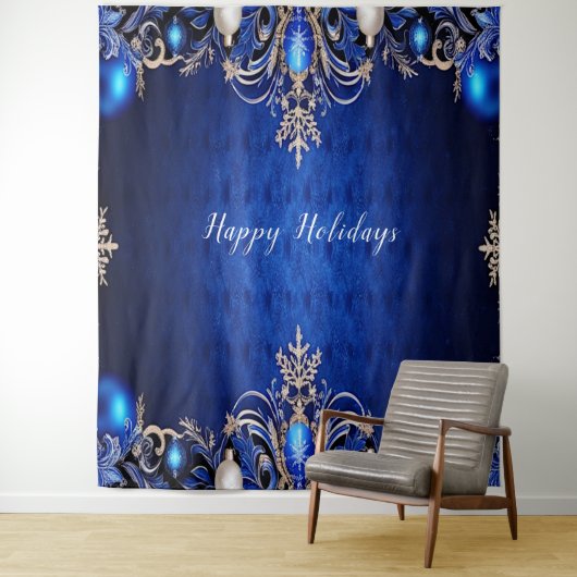 Blauw decoratief feestelijk achtergrondpaneel wandkleed (In situ)
