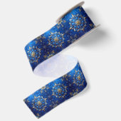 Blauw decoratief feestlint van satijn satijnen lint (Achterkant)