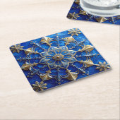 Blauw decoratief feestpapier coaster kartonnen onderzetters (Schuin)