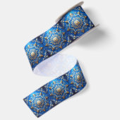 Blauw decoratief kerst lint van satijn (Achterkant)