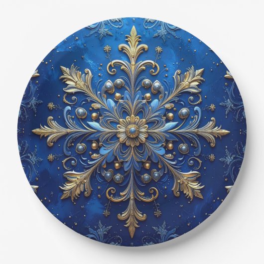 Blauw decoratief kerstfeest papieren bord (Voorkant)