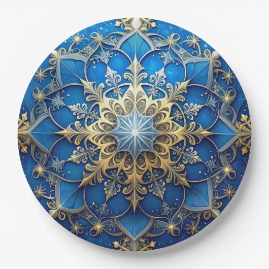 Blauw decoratief kerstfeest papieren bord (Voorkant)