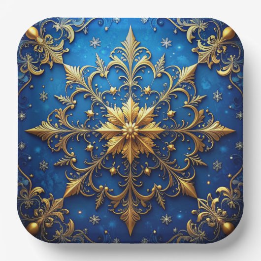 Blauw decoratief kerstfeest papieren bord (Voorkant)