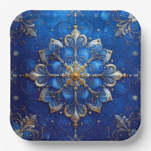 Blauw decoratief kerstfeest papieren bord (Voorkant)