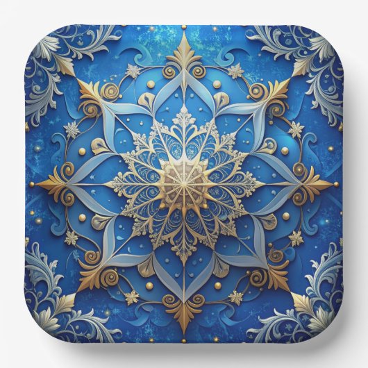 Blauw decoratief kerstfeest papieren bord (Voorkant)