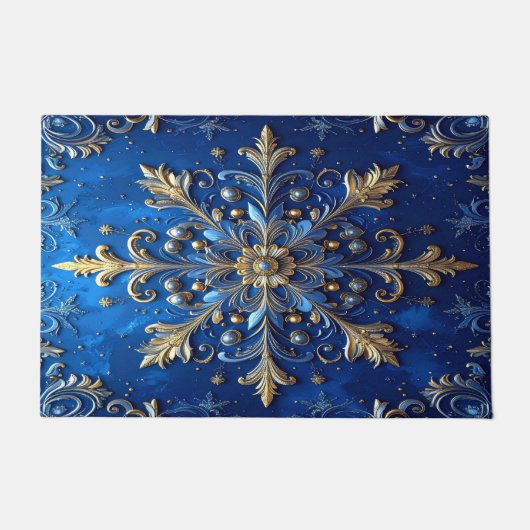 Blauw decoratief kerstmatje deurmat (Voorkant)