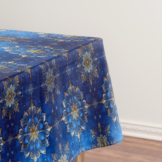 Blauw decoratief kersttafelkleed tafelkleed (Voorbeeld)