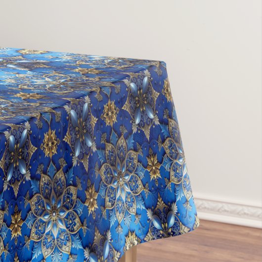 Blauw decoratief kersttafelkleed tafelkleed (Voorbeeld)