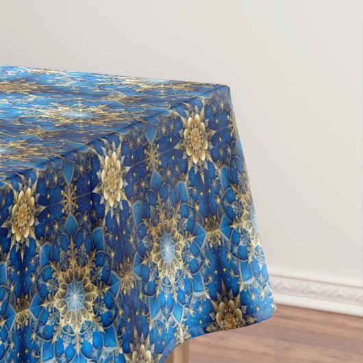 Blauw decoratief kersttafelkleed tafelkleed (Voorbeeld)