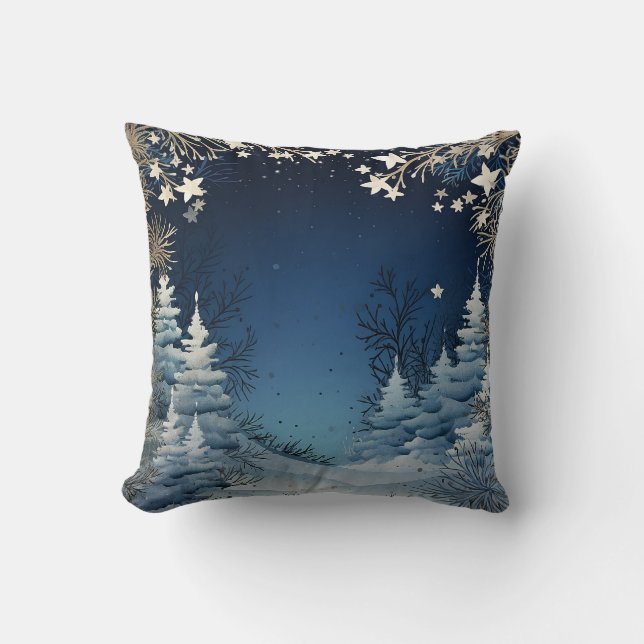 Blauw decoratief sneeuwglitter Prettig kerstfeest Kussen (Voorkant)
