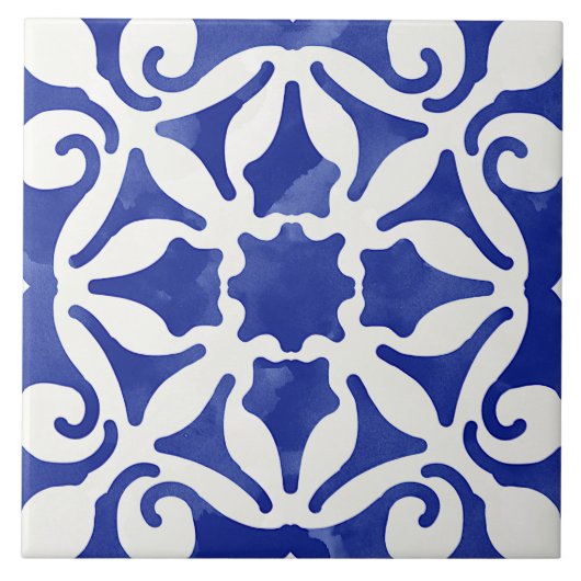 Blauw decoratieve mediterrane stijl tegeltje (Voorkant)
