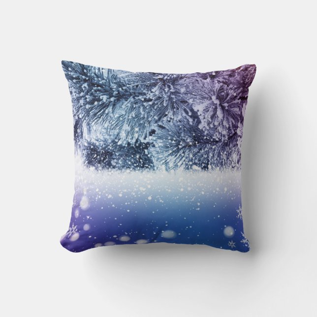 Blauw decoratieve sneeuw Glitter Merry kerst Kussen (Voorkant)