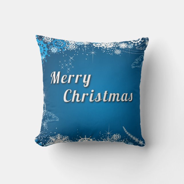Blauw decoratieve sneeuw Glitter Merry kerst Kussen (Voorkant)