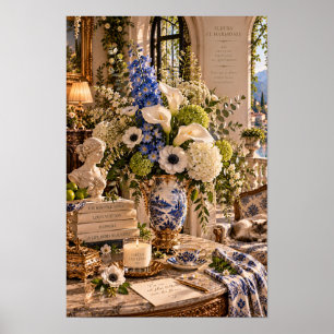 Blauw Delfinium Bloemstuk Muurkunst Vintage Poster