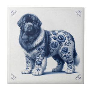 Blauw Delft Landseer Newfoundlander Tegeltje
