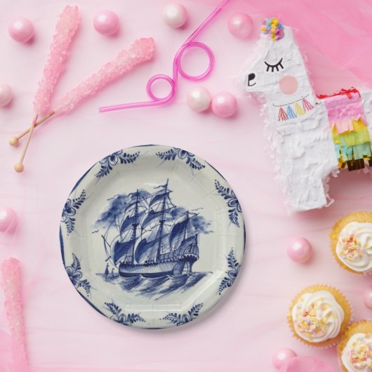 BLAUW DELFT SAILING SHIP PAPIEREN BORDJE (Feest)