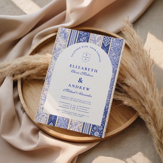 Blauw Delfts Tegel Patchwork Bruiloft Kaart