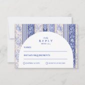 Blauw Delfts Tegel Patchwork Bruiloft RSVP Kaartje (Voorkant)