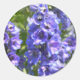 Blauw Delphinium Digitale Bloem Schilderij Ronde Sticker
