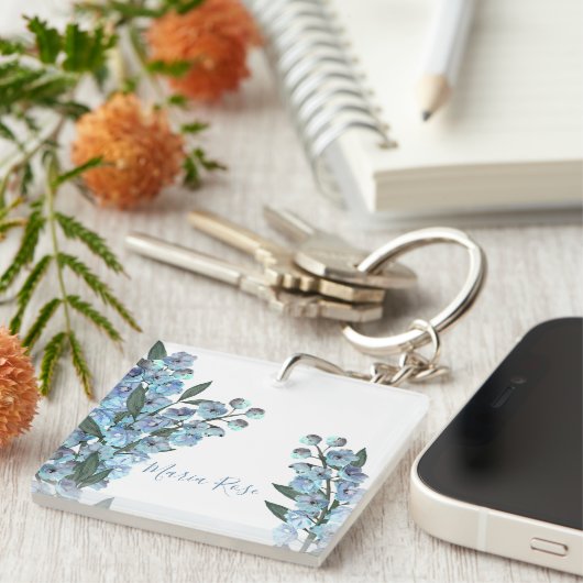 Blauw Delphinium Sleutelhanger (Voorkant Rechts)