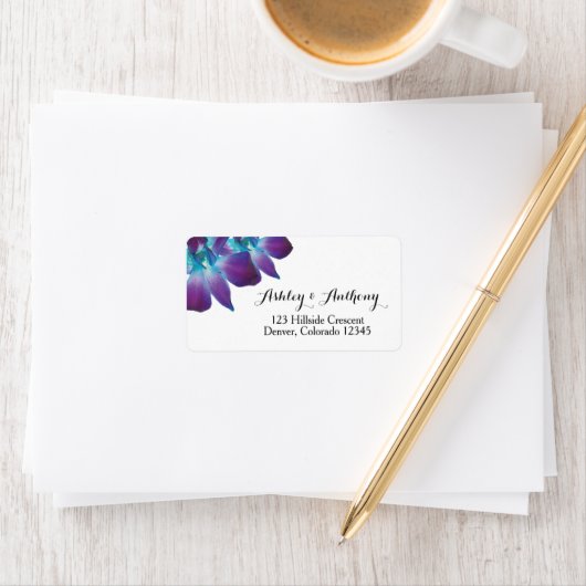 Blauw Dendrobium Orchidee Bruiloft Retouradres Etiket (Insitu)