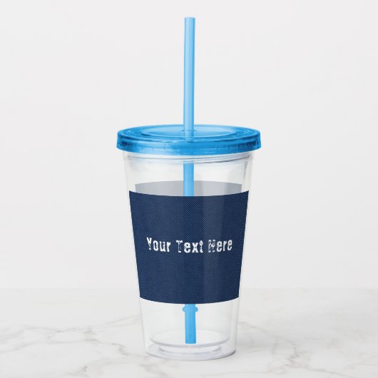 Blauw Denim Aangepaste Tekst Acryl Tumbler Drinkbeker (Voorkant)