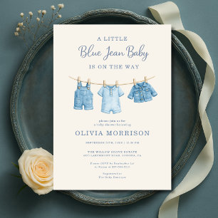 Blauw Denim Baby Jongen Baby Shower Kaart